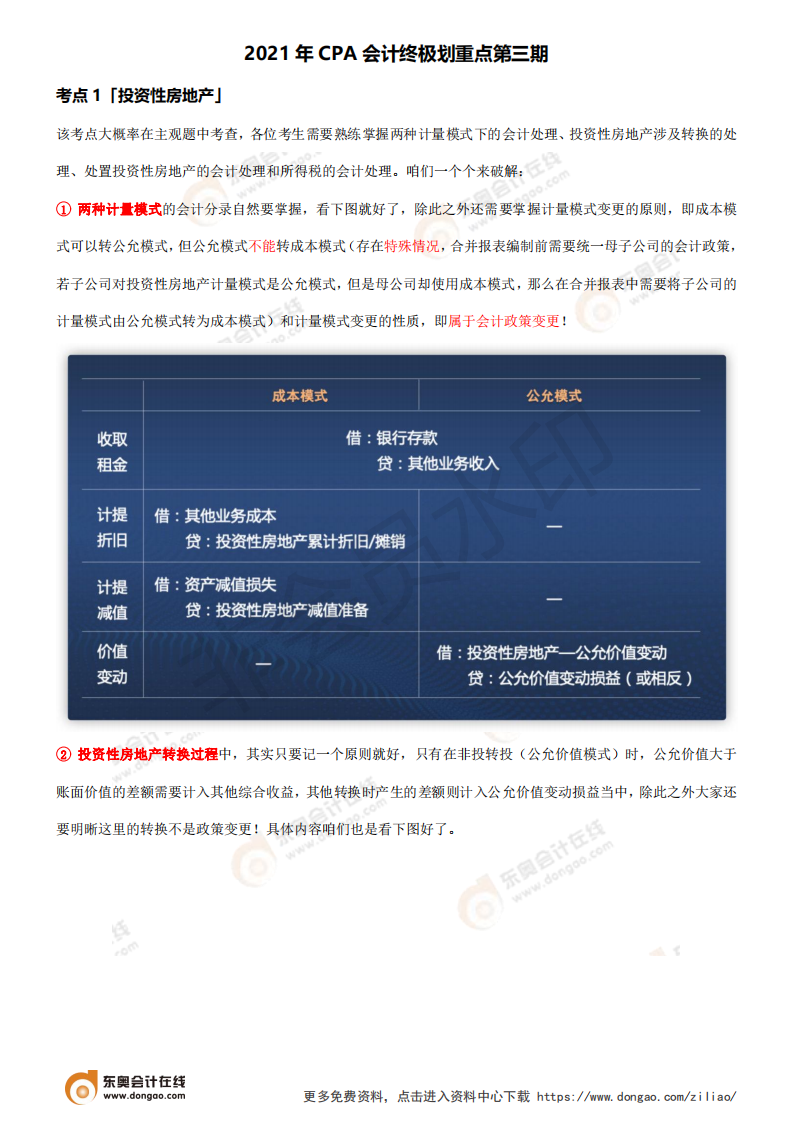 2021年CPA會計考前劃重點第三期