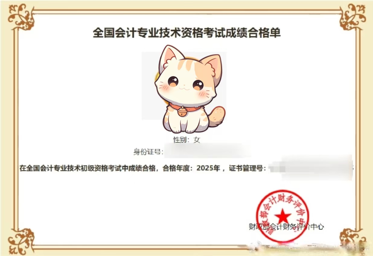 初級(jí)會(huì)計(jì)成績合格單